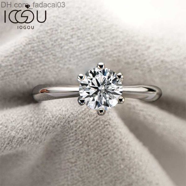 Alliances IOGOU Bague Femme Tendance 2023 1 Carat Mosanite Solitaire Bague de fiançailles Certifié Argent 925 Or Blanc 18K Bijoux Exquis Z230712