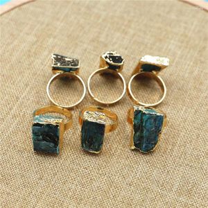 Bagues de mariage irrégulières Tourmaline noire E minerai gemme bleu cristal doigt pour femmes bijoux à la mode pierre naturelle or réglable