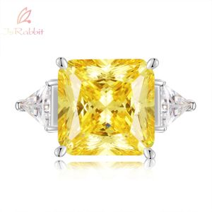 Anneaux de mariage IsRabbit 9K 14K 18K Gold Princess Cut 6CT VVS Lab Grown Fancy Yellow Sapphire Faceted Gemstone Bijoux de luxe Drop 231130