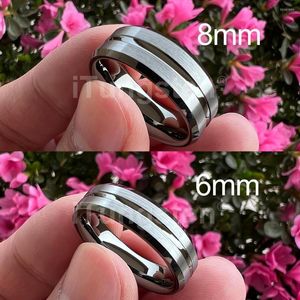 Anneaux de mariage Itungsten 6 mm 8 mm Drop Gunmetal Tungsten Ring For Men Women Fashion Engagement Band Two Tone Beved Comfort Fit