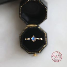 Trouwringen Japanse Eenvoudige Charme Transparante Maansteen Ring Dames 925 Sterling Zilver Klassieke Veelzijdige Verjaardag Sieraden Cadeau 231005