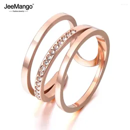 Anneaux de mariage JeeMango mode titane acier luxe couleur or Rose Micro pavé cubique Zircon anneau pour femmes filles JR17139