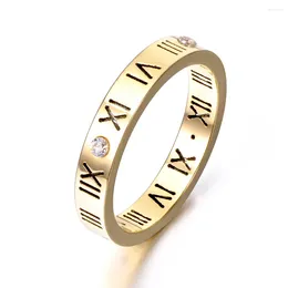 Anneaux de mariage Jeemango Roman Numerals Ring Jewelry for Women Rose Gold Couleur en acier inoxydable Zirconia R17158