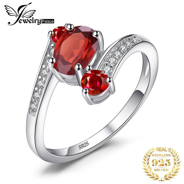 Anneaux de mariage Bijoux 3 pierres véritable grenat rouge 925 bague en argent sterling pour femmes pierres précieuses bijoux fins cadeau de fiançailles de mariage 231218