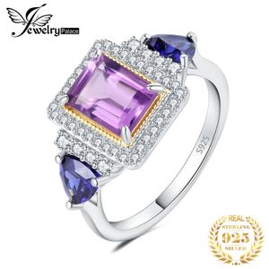 Anneaux de mariage Bijoux Arrivée Luxe Vintage 23ct Taille Émeraude Véritable Améthyste 925 Sterling Argent Halo Déclaration Bague pour Femme 230906