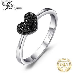 Trouwringen Sieraden Paleis Hartvormige Liefdesring 925 Sterling Zilveren Ring Meisje Schattig Natuurlijke Zwarte Spinel Beloftering Edelsteenring Damessieraden Q240315