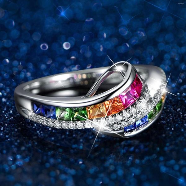 Bagues de mariage bijoux bague de luxe magnifique couleur diamant Zircon 925 argent ligne noire Simple géométrique cadeau d'anniversaire