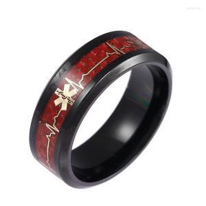 Anneaux de mariage bijoux unisexe rouge en Fiber de carbone Logo titane acier anneau européen américain coeur de vie fiançailles