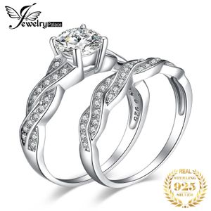 Anillos de boda JewelryPalace 2 piezas Conjuntos de anillos de boda de compromiso para mujeres Plata de ley 925 1.5ct AAAAA CZ Anillo infinito de diamante simulado 231218