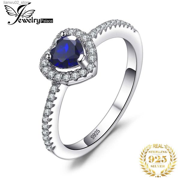 Anneaux de mariage JewelryPalace Coeur Créé Saphir Bleu 925 Bague Halo En Argent Sterling Femmes Bijoux Précieux Cadeau De Fiançailles De Mariage Q240315