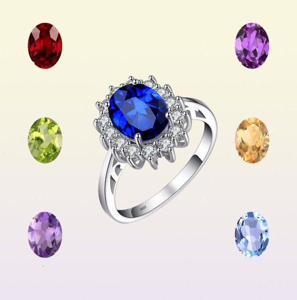 Anneaux de mariage JewelryPalace Princess a créé un saphir bleu en argent sterling 925, bague de fiançailles, rubis, améthyste naturelle, citrine, topaze 2210241092643