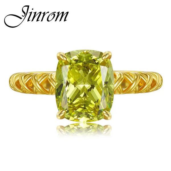 Jinrom Vintage 18K plaqué or 925 argent Sterling 9*11mm Zircon péridot pierre précieuse de mariage bijoux fins bague pour femmes cadeau 231218