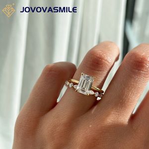 JOVOVASMILE Echte 2,5 karaat smaragd geslepen bruiloft 2 ringsets met ringband 14K massief goud Fijne sieraden voor vrouwen 231204