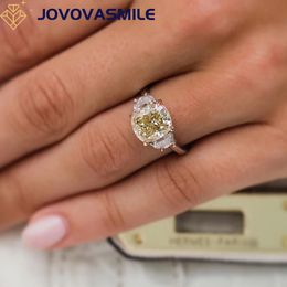 Anneaux de mariage JOVOVASMILE bague jaune 3 carats 9x8mm coussin Original 18 carats jaune blanc or 585 bagues de mode pour femme cadeau romantique 231124