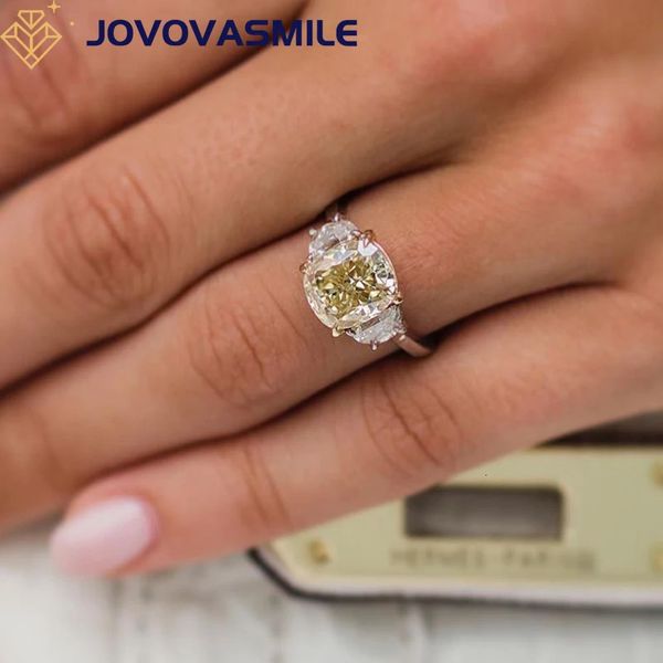 Anneaux de mariage JOVOVASMILE bague jaune 3 carats 9x8mm coussin Original 18 carats jaune blanc or 585 bagues de mode pour femme cadeau romantique 231124