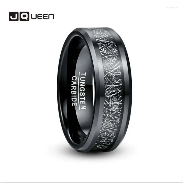 Anneaux de mariage JQUEEN 8mm Bague en carbure de tungstène pour hommes Electroplaqué Noir Incrusté Imitation Vermiculite Bande