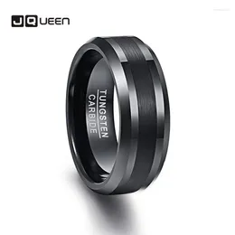 Trouwringen JQUEEN 8mm wolfraamcarbide ring zwarte verlovingsband geborsteld midden heren afgeschuinde rand comfort fit maat 7-12