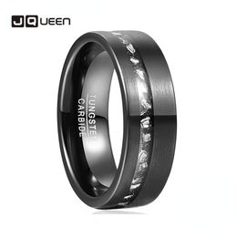 Anneaux de mariage JQUEEN 8mm anneau en carbure de tungstène noir brossé anneau Gibeon météorite Fragments hommes bijoux de mariage cadeau 230831