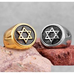 Anneaux de mariage Judaïsme Hexagram Étoile de David Bagues en acier inoxydable pour hommes Punk Hip Hop pour homme garçon motard bijoux créativité cadeau entier OTCS1