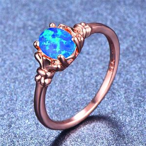 Wedding Rings Junxin Boho Vrouw Purple/Blue/White Fire Opal Ring 18kt Rose Gold gevuld voor vrouwen Fashion Jewelry