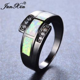 Wedding Rings Junxin White Fire Opal Ring met zirkon vintage zwart goud gevulde sieraden voor mannen en vrouwen kerstdag cadeau304Y