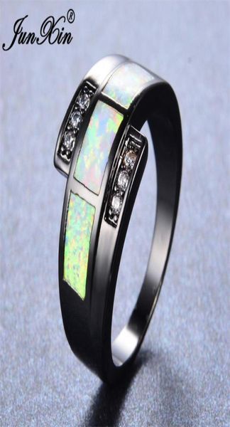 Anneaux de mariage Junxin White Fire Opal Anneau avec zircon Vintage Black Gold rempli de bijoux pour hommes et femmes Gift 8868931