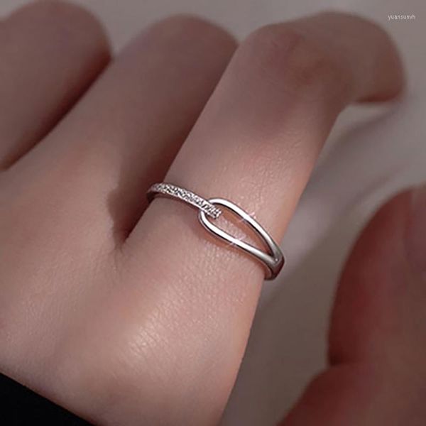 Anneaux de mariage JWER minimaliste couleur argent Zircons fiançailles pour les femmes Couple coréen à la mode élégant brillant à la main mariée bijoux