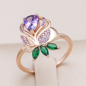 Anneaux de mariage Kienl Vintage Violet Zircon Naturel pour Femmes Haute Qualité Fine Bijoux Quotidiens 585 Or Rose Couleur Cristal Fleur Grand 230505