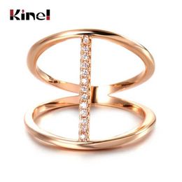 Anneaux de mariage Kinel Fashion Design Cubic Zirconia Ring pour les femmes 585 Rose Gold Colored Crystal Femme Party Bijoux 2020 Nouveau Q240511