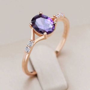 Anneaux de mariage Kinel Hot Sparkling Purple Natural Zircon Ring Bridal Womens Trend 585 Rose Gold Color Daily Exquis Crystal Gift Q240514