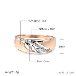 Bagues de mariage Kinel Hot vintage Natural Zircon Leaf Rings pour femmes 6 mm de large 585 Rose Gold Silver Color Mix Bride ethnique Bijoux de mariage