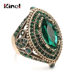 Wedding Rings Kinel Mewah Cincin Untuk Wanita Vintage Lihat Aaa Kristal Hijau Boho Perhiasan Warna Emas Pesona Etnis Pernikahan 230427