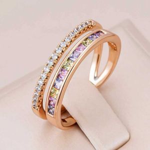 Bagues de mariage Kinel New Natural Zircon Ring pour les femmes 585 Rose Gold Band empilable Fashion High Quality Jielry Party Party Party Q240514