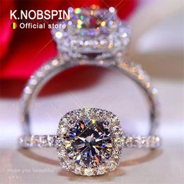 Trouwringen KNOBSPIN D-kleur ronde ring 925 sterling zilver verguld met 18k witgouden ringen voor vrouwen trouwring fijne sieraden 231202