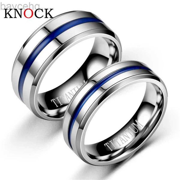 Anillos de boda KNOCK Anillo de acero inoxidable negro y azul con ranura para hombres, alianzas de boda, anillo de amantes del arco iris, joyería masculina, envío directo 24329