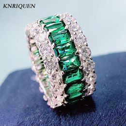 Anneaux de mariage KNRIQUEN 100% 925 véritable argent Cocktail grands anneaux pour les femmes créé émeraude rubis saphir pierres précieuses bandes de mariage bijou 231214