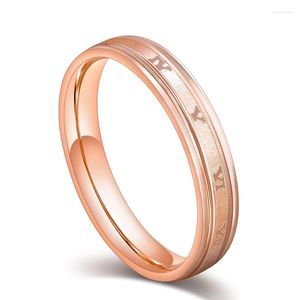 Trouwringen Kolmnsta 4mm roestvrij staal voor vrouwen mannen Romeinse cijfers Ring Rosé goud geborbeerd midden Getapte randband Comfort