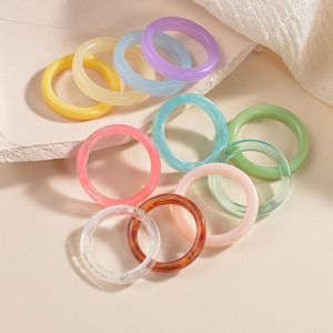 Anneaux de mariage coréen coloré Transparent résine acrylique ensemble pour les femmes à la mode géométrique mince anneau rond bijoux 230710