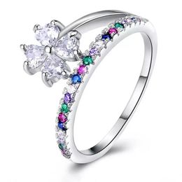 Trouwringen Koreaanse Mode Gekleurde Steentjes Zirkoon Ring Voor Vrouwen Accessoires Meisje Gift Leuke Bloem Engagement BandWedding