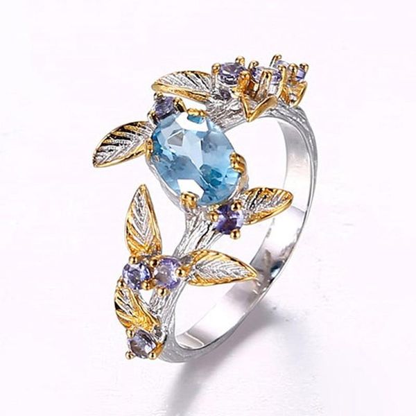 Anneaux de mariage coréen mode feuille fleur pour femmes bande fiançailles bijoux accessoires fille cadeau à la mode Zircon cristal