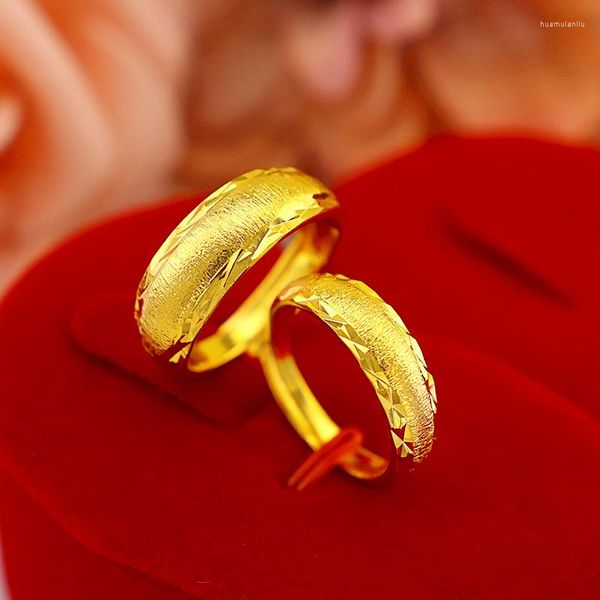Anneaux de mariage Fashion coréenne Men et femme d'anneau pour fiançailles bijoux jaunes Gold Drawing Couple Couleur Couleurs