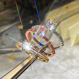 Wedding Rings Koreaanse mode Prong Set Zirkonia Betrokkenheid Women's Luxury Jewelry Gifts 5 6 7 8 9 10 11 Size