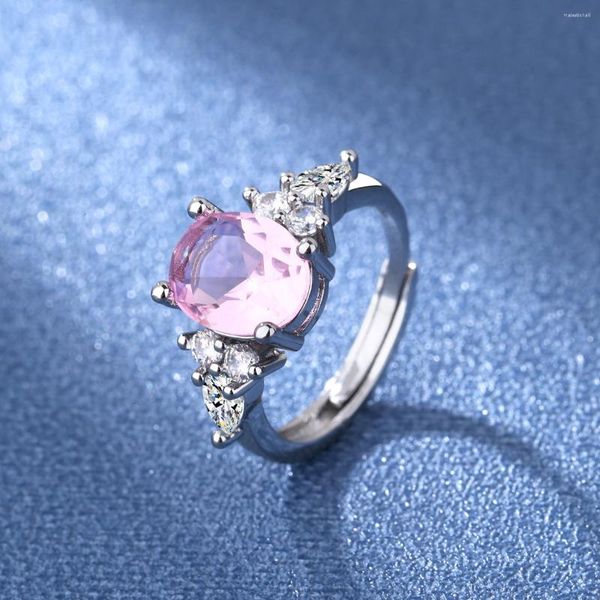 Anneaux de mariage coréen luxe Pigeones oeuf CZ rose strass femmes anneau Simple cubique zircone argent couleur charme dame bijoux