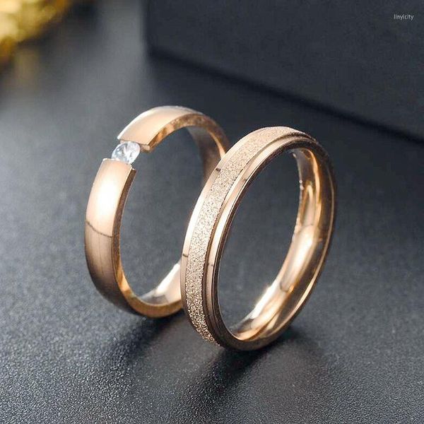 Anillos de boda Coreano Simple titanio acero esmerilado anillo inoxidable pareja circón par joyería bandas para