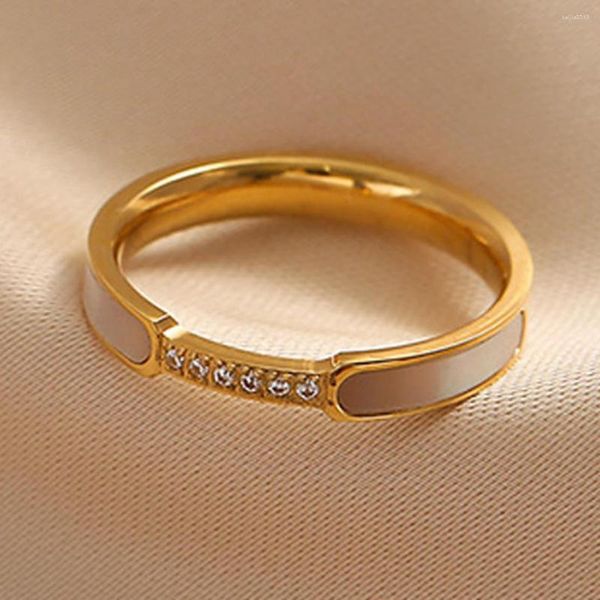 Anillos de boda Anillo de hadas de acero inoxidable coreano Oro Micro incrustado Zircon Fritillary Exquisito Simple Damas Compromiso Banquete Joyería