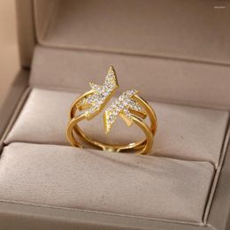 Trouwringen Koreaanse stijl Kroon voor vrouwen Zirkoon kristal verlovingsring Verstelbaar Open Cuff Party Vintage Jewelry Cadeau