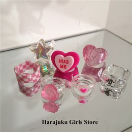 Trouwringen Kpop Leuk Goth roze transparante bloemenhart Star Resin Acryl -ringen ingesteld voor vrouwen Egirl BFF Y2K Aesthetische sieraden Accessories 230808