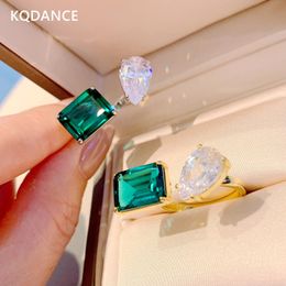 Anneaux de mariage KQDANCE créé émeraude rubis pierres précieuses bague en diamant avec grande pierre rouge/verte bijoux plaqués or en gros pour femme tendance 231020