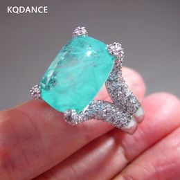 Anillos de boda KQDANCE Corte de cojín Creado Paraiba Turmalina Esmeralda Piedra preciosa Anillos de diamantes con gran piedra amarilla verde azul Joyería Mujeres 231214