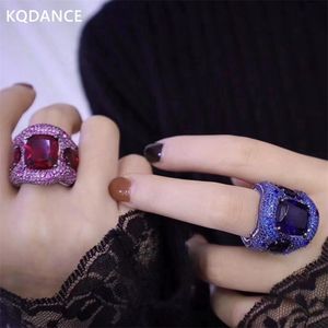 Trouwringen KQDance Luxury 925 Sterling zilver met redblue stenen gesimuleerde Ruby Tanzanite Diamonds Fijne sieraden 220826